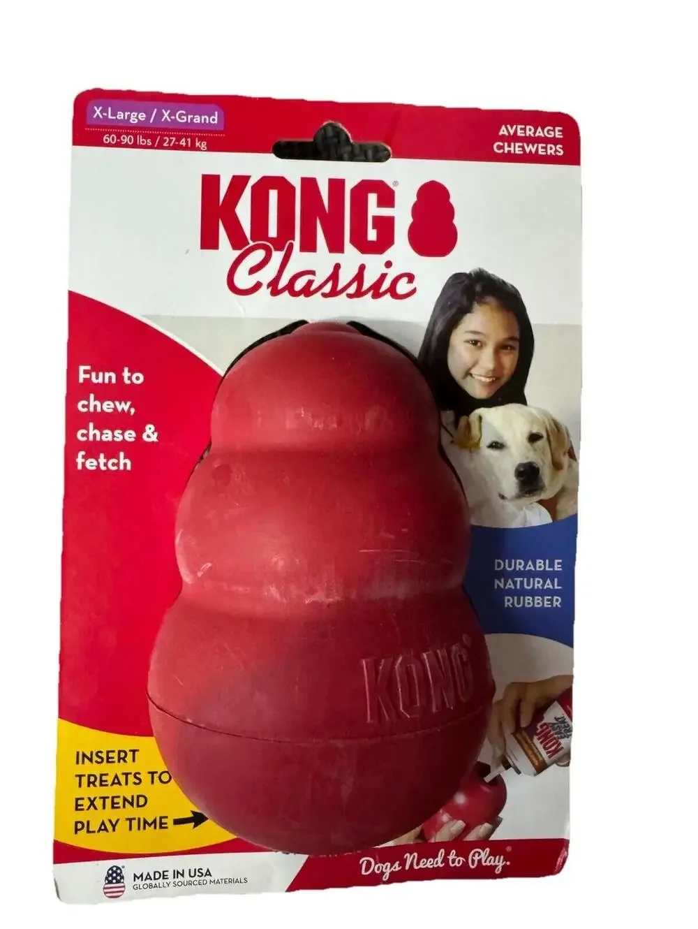 (RGB4) KONG Classic XL Dog Toy Durable Natural Rubber Chew Treat Dispenser USA
